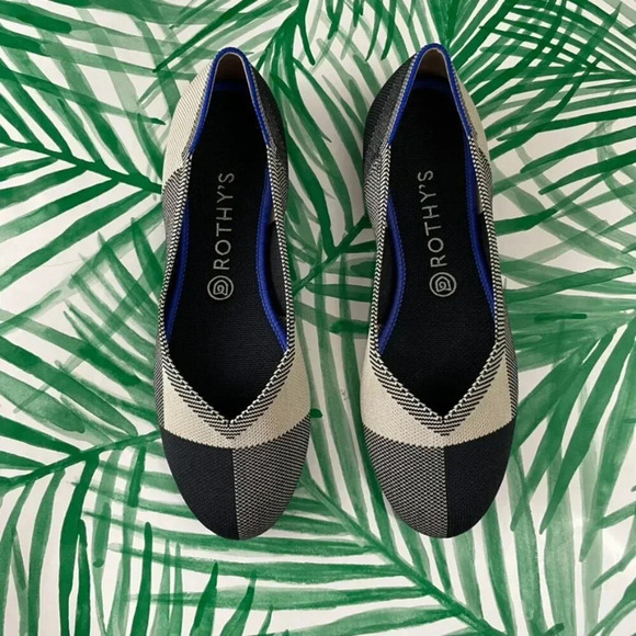 Rothy's The Cap Toe Flats Buffalo Plaid Black & White Size 9.5 - Picture 1 of 9